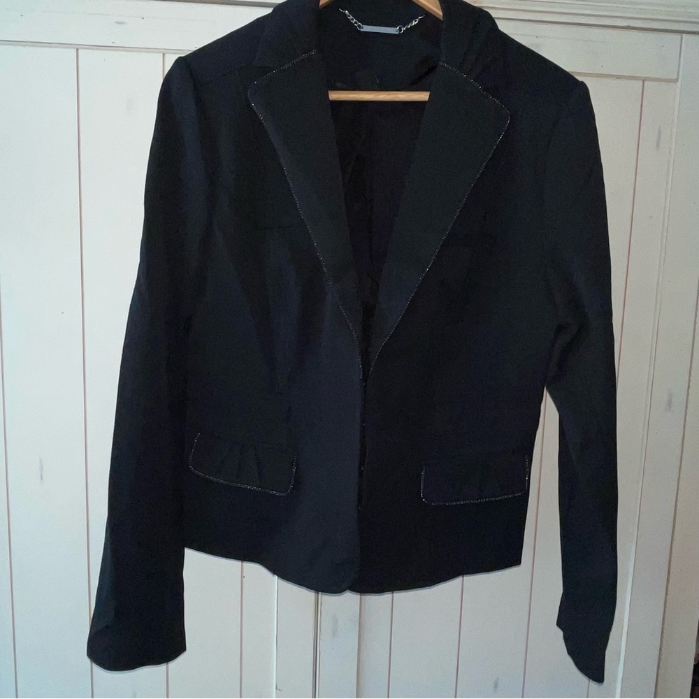White House Black Market Black Piping Eye Latch Formal Jacket Blazer Size 14